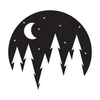 Pinien mit Mond Nacht Logo Vektor Symbol Icon Design Grafik Illustration