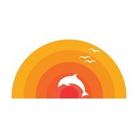 abstrakter orangefarbener Sonnenuntergang und Delphin-Logo-Design vektor