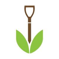 platt spade med löv jordbruk logotyp vektor symbol ikon design illustration