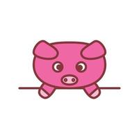 schwein oder ferkel mit bannerlinie niedlichem cartoon-logo-vektor-illustrationsdesign vektor