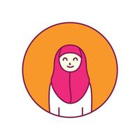 kvinna eller flicka eller kvinnligt muslimskt huvud på cirkel logotyp vektor illustration design