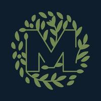 Buchstabe m mit blattgrünem Garten Natur Ornament Logo Vektor Icon Design