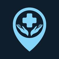 medizinisches gesundheitskrankenhaus kreuz mit karte pin standort logo symbol vektor illustration design