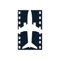 flygplan med film transport logotyp vektor ikon design