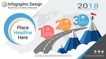 Business infographics rapport, Milestone tidslinje eller vägkarta med Process flowchart 3 alternativ. vektor