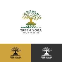 Yoga-Logo-Vektor, eine Mannmeditation an einem natürlichen Ort. vektor