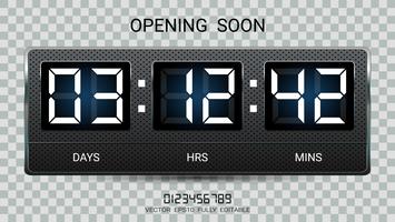 Verbleibender Countdown-Timer oder Uhrzähler-Anzeigetafel mit Anzeige von Tagen, Stunden und Minuten. vektor