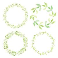 akvarell gröna blad cirkel krans ram samling vektor