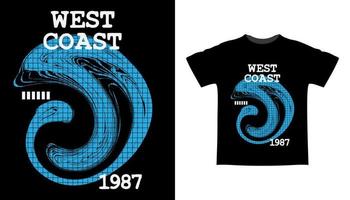 västkust nitton åttiosju typografi med vågor t-shirt design vektor