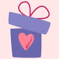 eine Schachtel mit einer Schleife und einem Herz. Valentinskarte. vektor