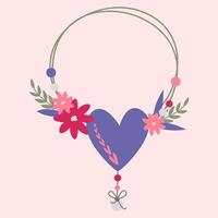pärlor med hjärta och blommor. alla hjärtans kort. vektor