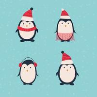 handgezeichnete niedliche Cartoon-Pinguine vektor