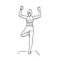 kvinna gör yoga på matta illustration vektor handritad isolerad på vit bakgrund linjekonst.