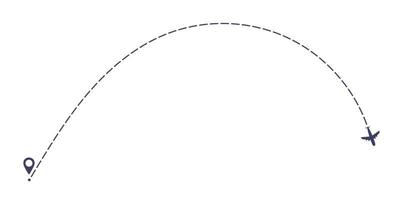 Flugzeug gestrichelte Linie Pfad flache Design-Vektor-Illustration isoliert auf weißem Hintergrund. vektor