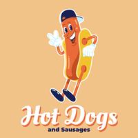 Hot Dogs Logo Design Roliga tecken illustration vektor