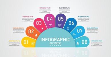 Vektor-Infografik-Etikettenvorlage mit Symboloptionen oder Schritten Infografiken für Präsentationen von Geschäftsideen. Sie kann für Informationsgrafiken, Präsentationen, Websites, Banner und Printmedien verwendet werden. vektor