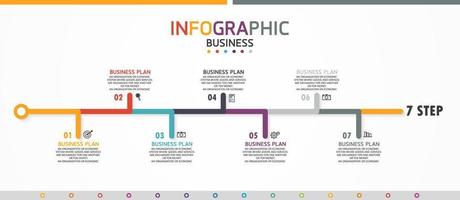 zeitachse infografik vorlage präsentation geschäftsidee mit symbolen, optionen oder schritten. Infografiken für Geschäftsideen können für Datengrafiken, Flussdiagramme, Websites, Banner verwendet werden. vektor