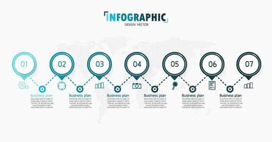 zeitachse infografik vorlage präsentation geschäftsidee mit symbolen, optionen oder schritten. Infografiken für Geschäftsideen können für Datengrafiken, Flussdiagramme, Websites, Banner verwendet werden. vektor