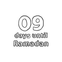 countdown bis ramadan - 09 tage bis ramadan - 09 hari menuju ramadhan bleistiftskizzenillustration vektor