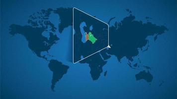 detaljerad världskarta med nålad förstorad karta över turkmenistan och angränsande länder. vektor