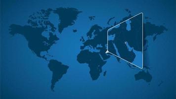 Detaillierte Weltkarte mit festgesteckter vergrößerter Karte von Kuwait und den Nachbarländern. vektor