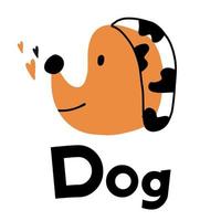handritad barnaffisch med söt hund. huvudet på en hund med bokstäver. illustrationen är lämplig för vykort, tryck, affischer. vektor