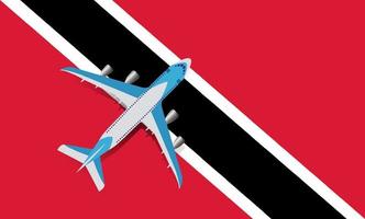vektorillustration av ett passagerarplan som flyger över trinidads och tobagos flagga. begreppet turism och resor vektor