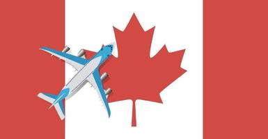 vektorillustration eines passagierflugzeugs, das über die flagge von kanada fliegt. Konzept von Tourismus und Reisen vektor