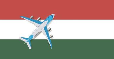 vektorillustration av ett passagerarplan som flyger över Ungerns flagga. begreppet turism och resor vektor