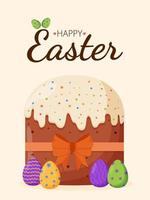 påsktårta med färgglada ägg. påsk koncept. glad påsk banderoller, gratulationskort, affischer, julomslag. vektor