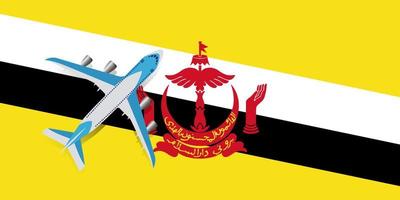 Flugzeug und Flagge von Brunei. reisekonzept für design. Reisen und Tourismus in Brunei. vektor