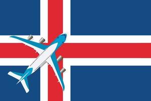 vektorillustration av ett passagerarplan som flyger över Islands flagga. begreppet turism och resor vektor