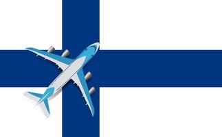 vektorillustration eines passagierflugzeugs, das über die flagge von finnland fliegt. Konzept von Tourismus und Reisen vektor