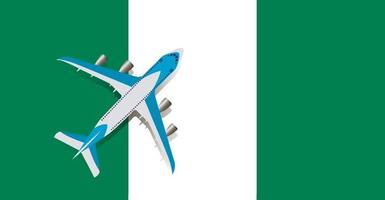 vektorillustration eines passagierflugzeugs, das über die flagge von nigeria fliegt. Konzept von Tourismus und Reisen vektor
