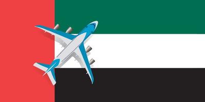 vektorillustration av ett passagerarplan som flyger över Förenade Arabemiratens flagga. begreppet turism och resor vektor