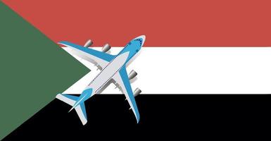 vektorillustration av ett passagerarplan som flyger över Sudans flagga. begreppet turism och resor vektor