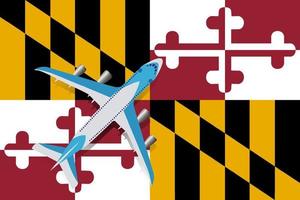 vektorillustration eines passagierflugzeugs, das über die flagge von maryland fliegt. Konzept von Tourismus und Reisen vektor