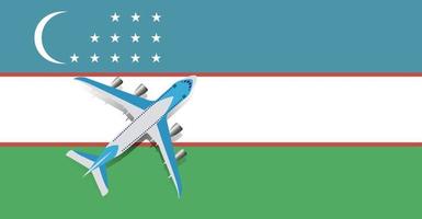 vektorillustration eines passagierflugzeugs, das über die flagge von usbekistan fliegt. Konzept von Tourismus und Reisen vektor