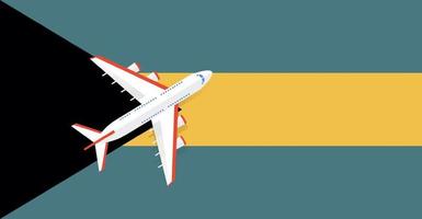 vektorillustration av ett passagerarplan som flyger över Bahamas flagga. begreppet turism och resor vektor