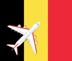 vektorillustration av ett passagerarplan som flyger över Belgiens flagga. begreppet turism och resor vektor