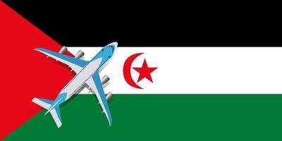 vektorillustration eines passagierflugzeugs, das über die flagge der sahrawiischen arabischen demokratischen republik fliegt. vektor