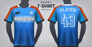 Fotbollströja och Sport T-Shirt Mockup Mall, Realistisk Grafisk Design Fram och Bakifrån för Uniforms Fotbollssats. vektor