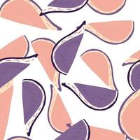 välsmakande abstrakt sömlös mat mönster med fikonfrukt silhuetter. rosa och lila prydnad på vit bakgrund. vektor