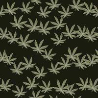 Zufälliges Cannabis hinterlässt nahtloses Doodle-Muster. schwarzer Hintergrund. einfacher floraler Drogendruck. vektor