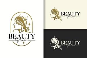 Schönheit Frau Royal Queen Gold-Logo-Design vektor