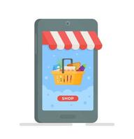 kunden kaufen bei der flachen vektorillustration des online-verkaufs. Online-Shopping-Konzept in der App und auf der Website. vektor