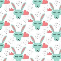 barnsligt handritat mönster med blå kanin. sött mönster med en hare. mönstret är lämpligt för att slå in tankar, textilier, tryck. vektor