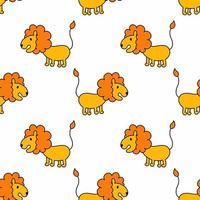 sömlösa söta lejon mönster. afrikanskt djur. vektor doodle illustration. bakgrund för att sy barnkläder och trycka på tyg. tapeter för barnkammaren.