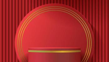 3D abstrakt bakgrund kinesisk stil med produkt podium mockup på röd bakgrund vektor