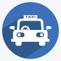 Taxi-Symbol im trendigen langen Schattenstil isoliert auf weichem blauem Hintergrund